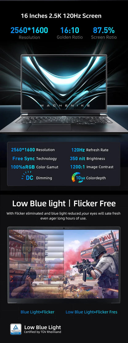 Pre Sale Machenike Laptop Light 16 Air intel core i7 13620H 16‘’ 2.5K 100%SRGB 120Hz 16G RAM DDR5 512G SSD Russian Keyboard