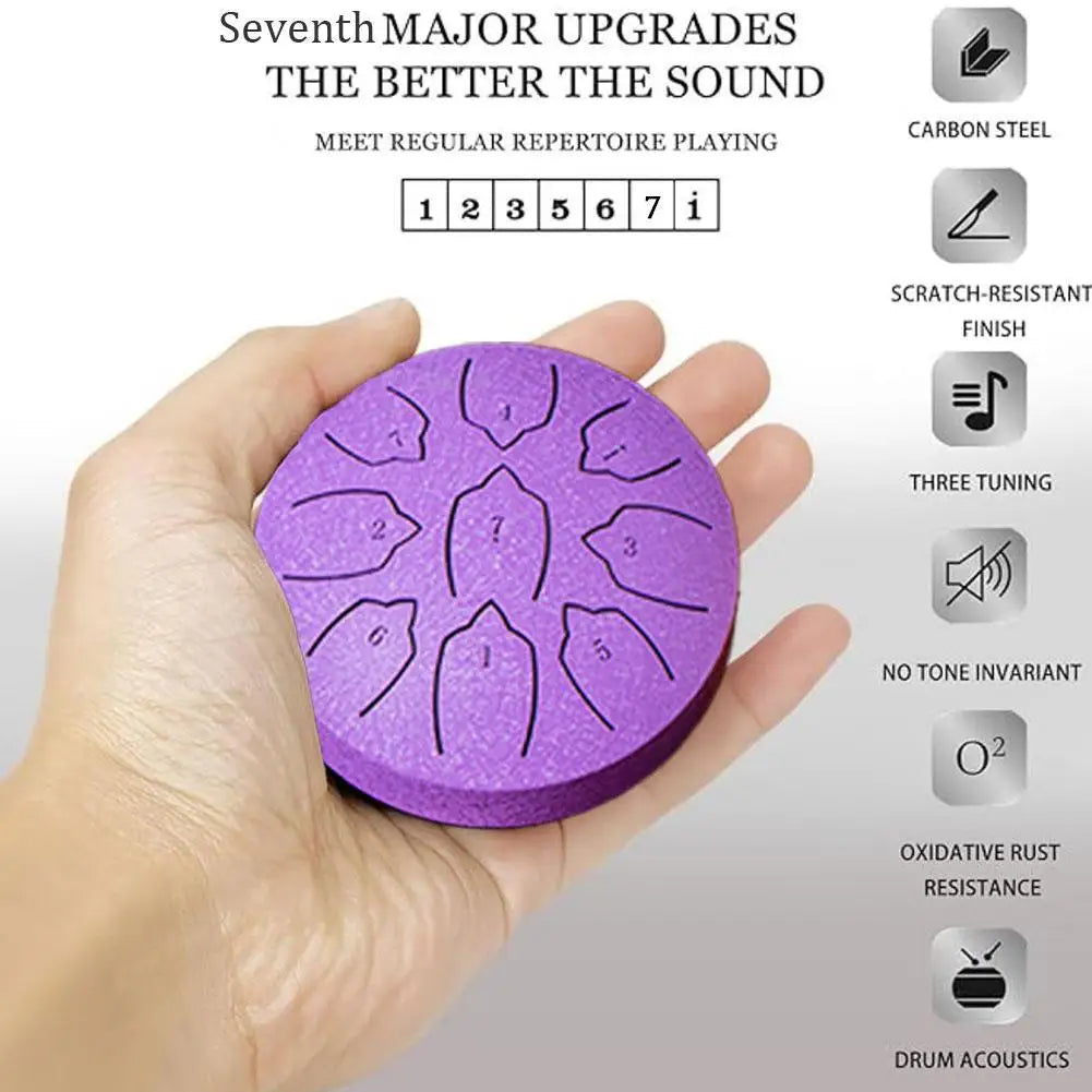 Steel Tongue Drum 4 Inch 9 Notes Percussion Instrument Balmy Drum with Drum Mallets Mini Handpan Drum for Meditation Yoga Majors