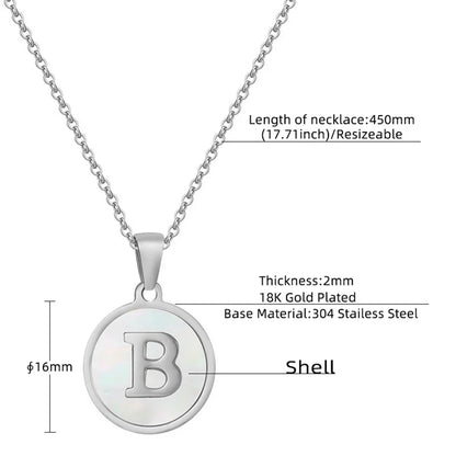 Collier en acier inoxydable de couleur acier avec lettre initiale A-Z, incrustation de coquillage naturel, pour femme, cadeau de Saint-Valentin