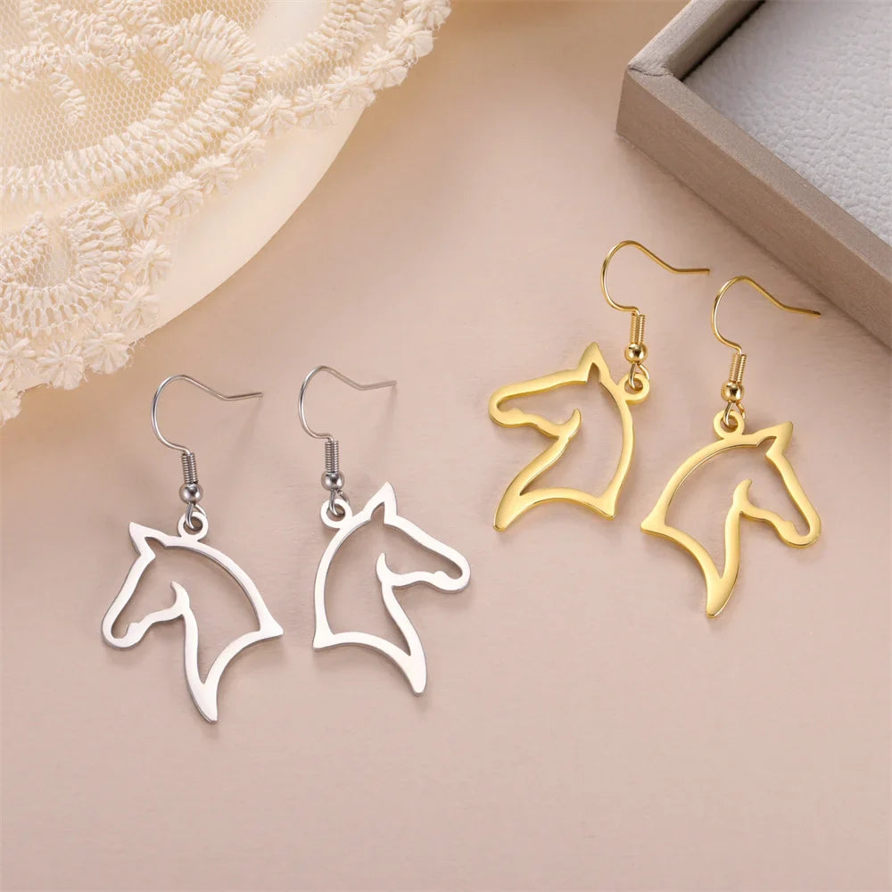 My Shape Boucles d'oreilles tête de cheval pour femme, acier inoxydable, goutte de cheval, boucle d'oreille pendante, bijoux amoureux, cadeaux du Nouvel An