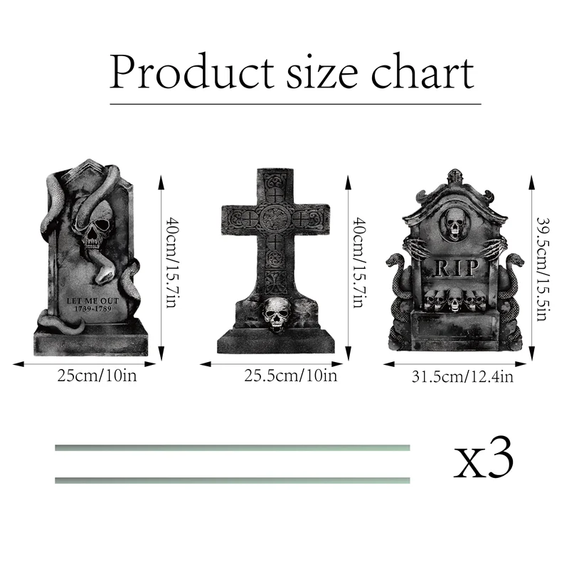 3/6Pcs 2024 Halloween Tombstone Decor Skull Tombstone RIP Letters Bad Omens Haunted House Decor for Patio Garden Frighten Kids