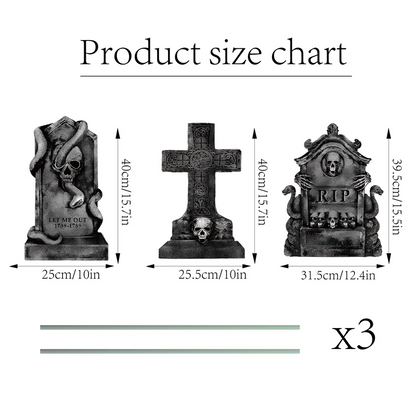 3/6Pcs 2024 Halloween Tombstone Decor Skull Tombstone RIP Letters Bad Omens Haunted House Decor for Patio Garden Frighten Kids