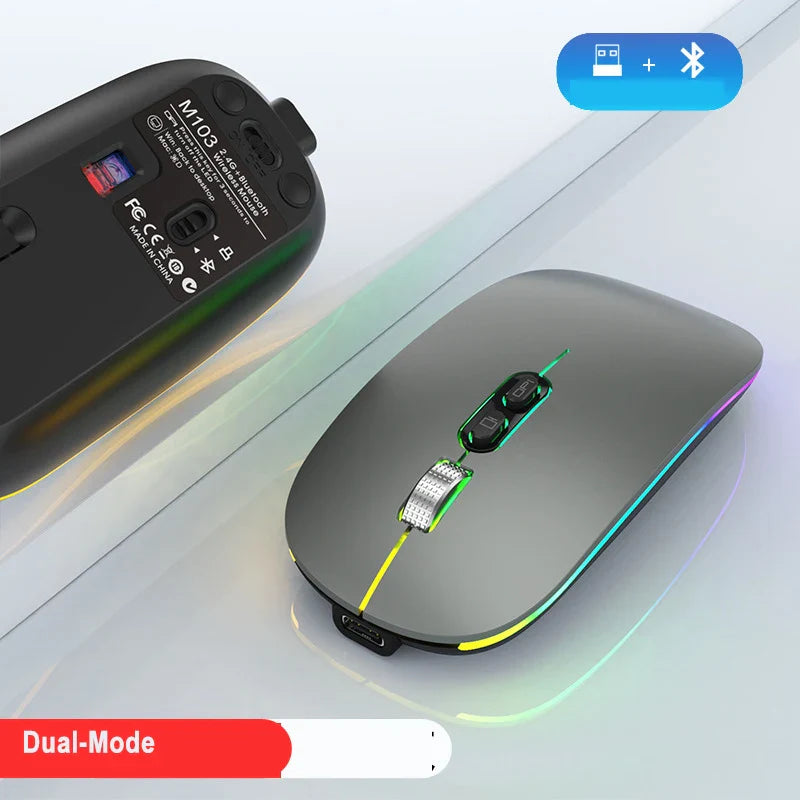 Dual Mode 2.4G Wireless Mouse One-Click Desktop Function Type-C Rechargeable Silent Backlight Mice for Laptop PC New