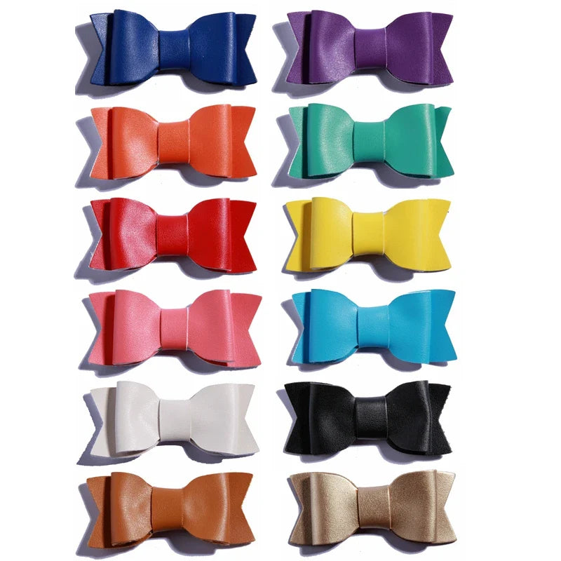7.5CM Hot Sale Synthetic PU Leather Bows Knot For Hair Accessories Hair Bow With Clip For Headbands U Pick