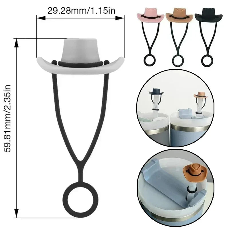 Silicone Cowboy Hat Straw Covers Caps Dustproof Cute Protector Mug Straw Tip for 30 40Oz Tumbler Water Bottle Decor Accessories