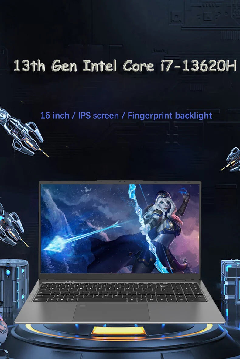 Nouvel Ordinateur Portable de Jeu 13ème Génération Intel Core i7 13620H Écran IPS 16 Pouces 2*DDR4 MAX 64 Go 2*SSD Windows11 Notebook Lecteur d'Empreintes Digitales WIFI BT