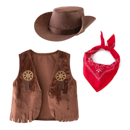 Déguisement de cow-boy pour bébé, tout-petit, enfant, garçon, ensemble de luxe avec chapeau de cow-boy pour les fêtes de Pourim, Halloween