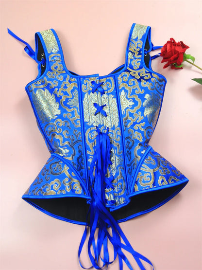 Corset en brocart Vitange avec bretelles, bustier jacquard overbust, corset pour Halloween, cosplay