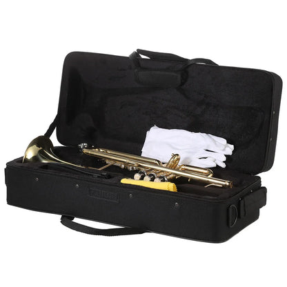 Trompette Bb B plat en laiton peint en or, Instrument de musique exquis et Durable avec Valve d'embout, gants à huile, étui à sangle, trompette Bb