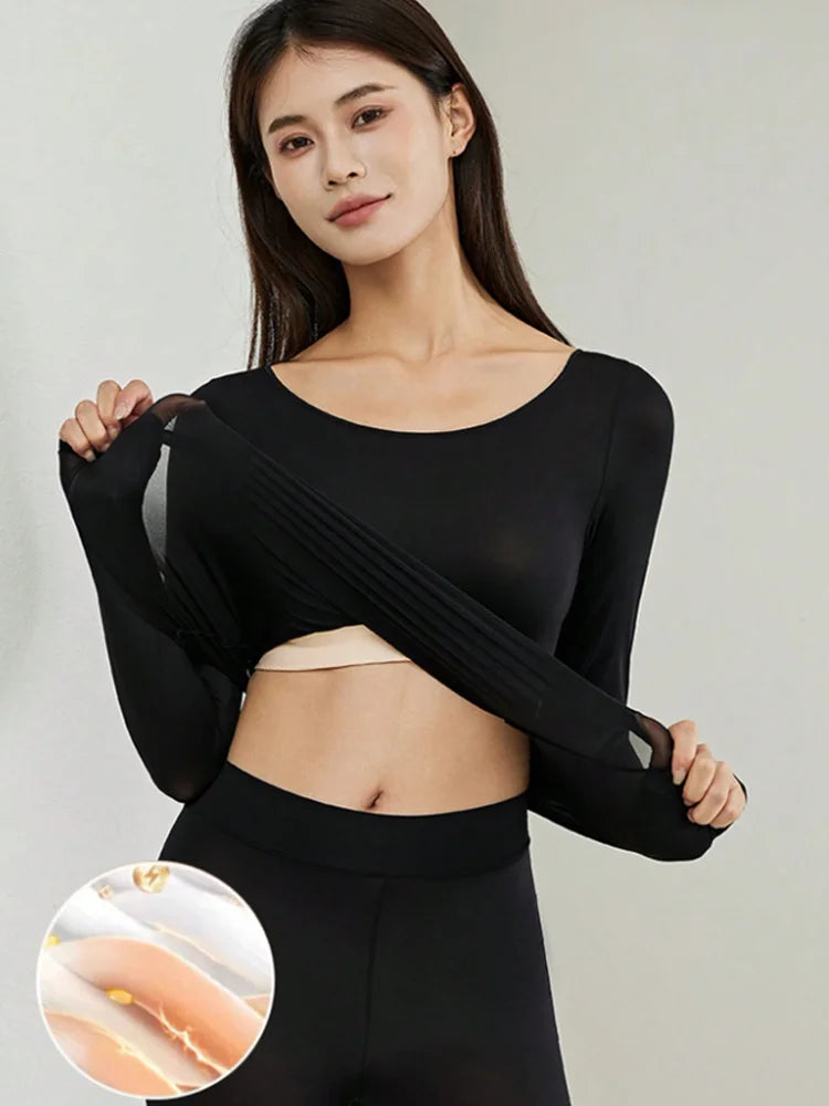 Seamless women's thermal underwear set women's first layer thermal top long johns 2-piece suit winter thermo clothing ladies slim