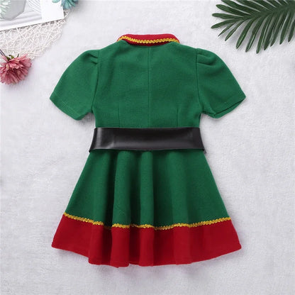 Costumes d'elfes de Noël pour femmes, costume de Noël et d'Halloween, robe d'elfe verte et rouge à manches longues pour filles, costume de Noël pour enfants