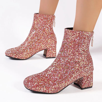 Bottines tendance pour femme, bottines brillantes, tendance, décontractées, talons hauts, chaussures de luxe, de créateur, collection hiver 2025