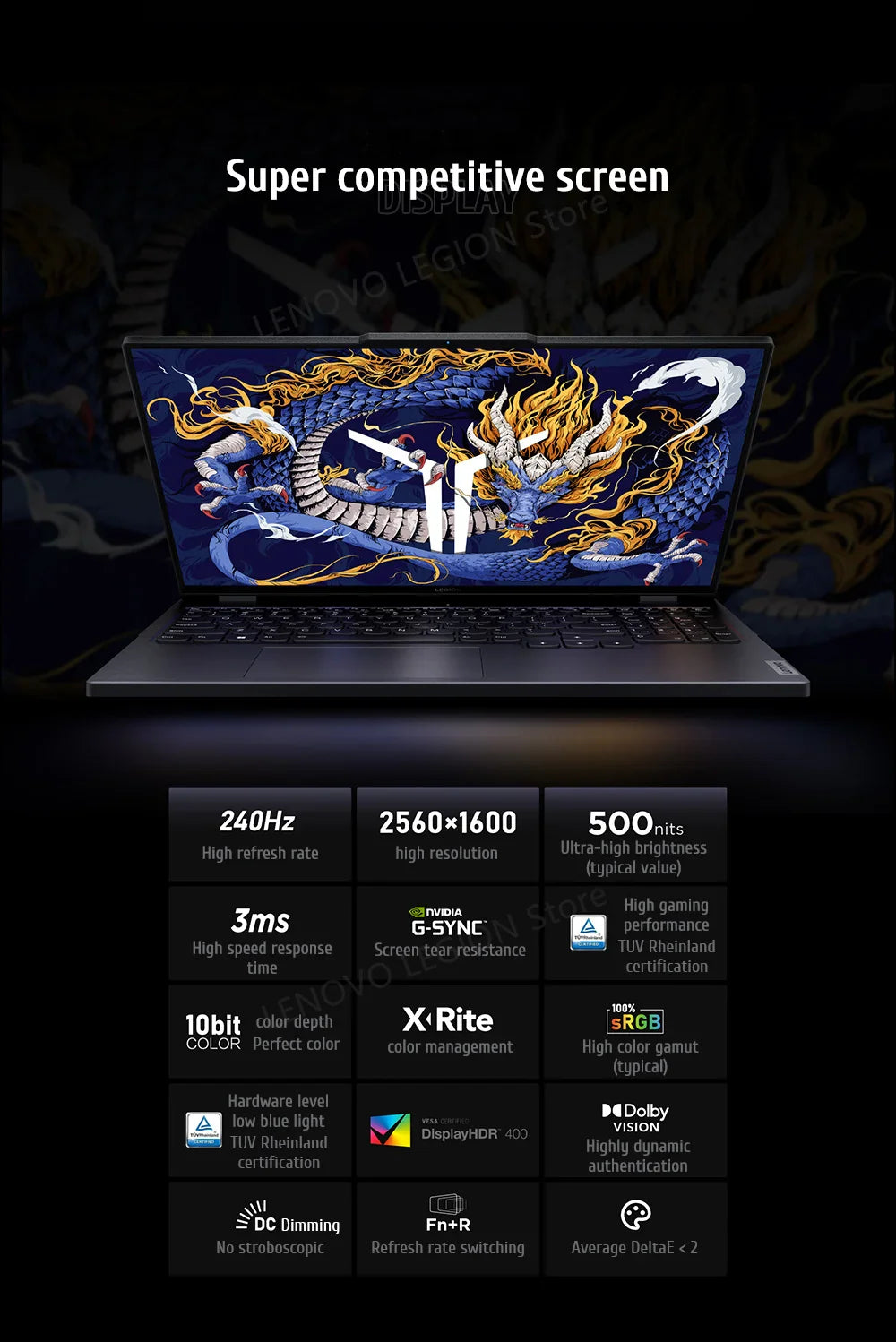 PC portable de jeu Lenovo Legion Y9000P Gaming E-Sports 2024 RTX 4060 Intel i9-14900HX 16" 16/32/64 Go de RAM 1/2 To SSD 2.5K 240 Hz
