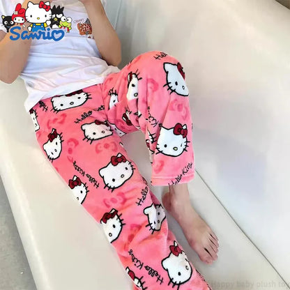Sanrio Hello Kitty Pajamas Christmas Hello Kitty Flannel Pants Winter Warmth Pajamas Home Pants In Autumn Winter Fashion Trous