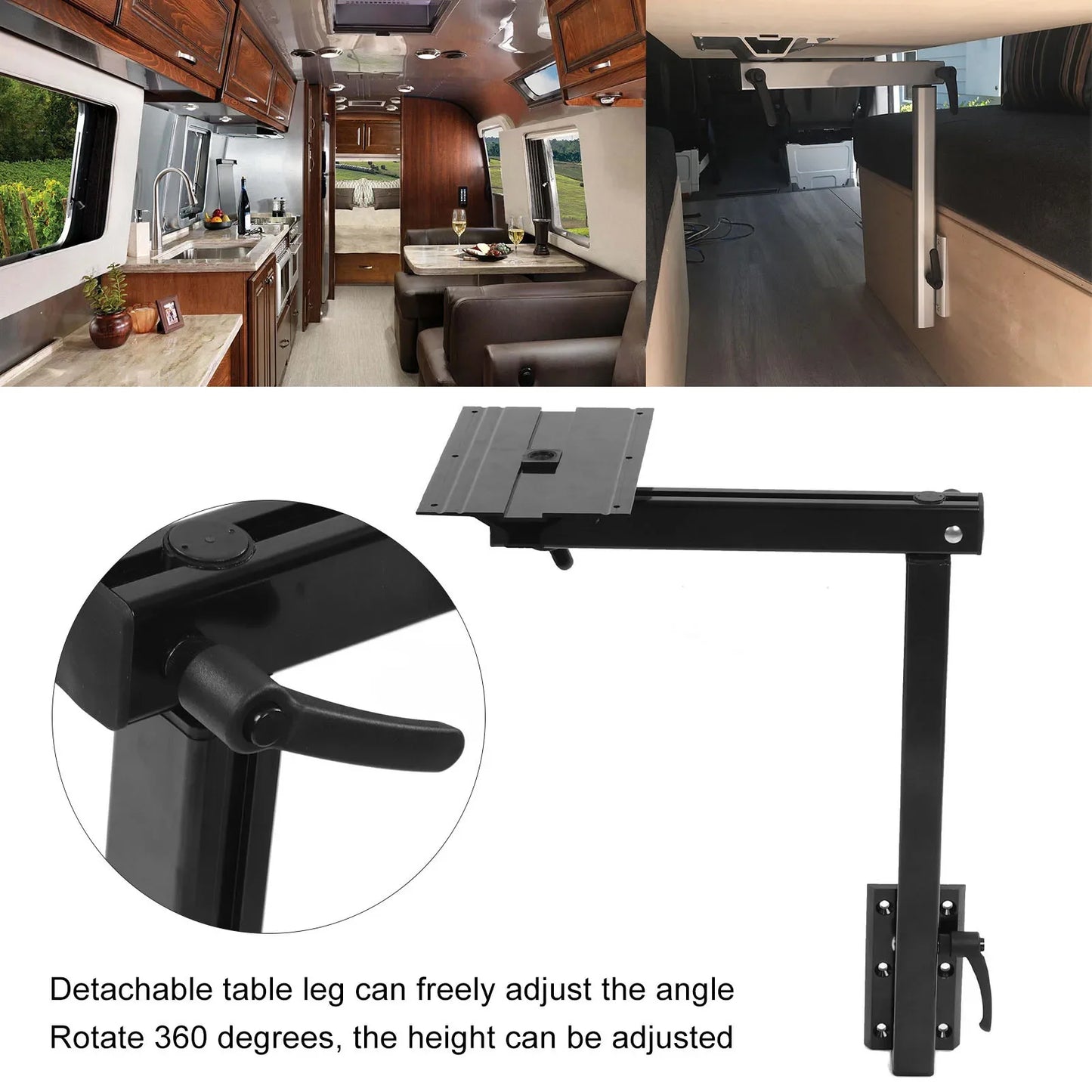 Pied de table amovible pieds de table réglables noir robuste amovible 360 °   Rotation oxydée légère pour yachts RV