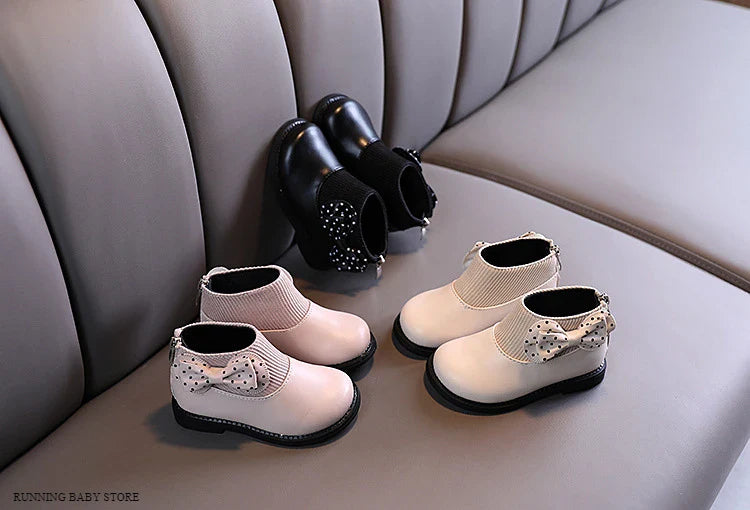 Enfants bottes courtes filles chaussures automne hiver chaud tricoté enfants bottes princesse doux arc enfant en bas âge filles bottes chaussures enfant H11071