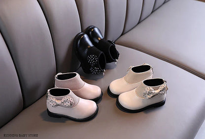 Enfants bottes courtes filles chaussures automne hiver chaud tricoté enfants bottes princesse doux arc enfant en bas âge filles bottes chaussures enfant H11071