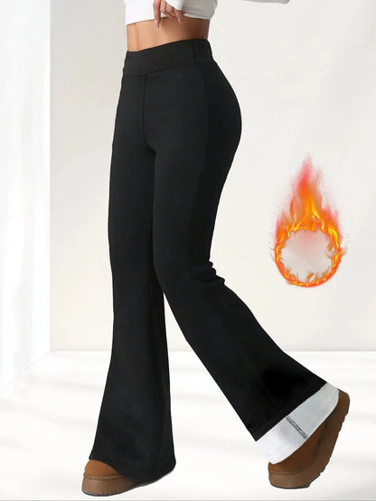1 paire de pantalons évasés doublés de laine chaude pour femmes, leggings coupe-vent d'hiver, pantalons de cyclisme en plein air pour temps froid