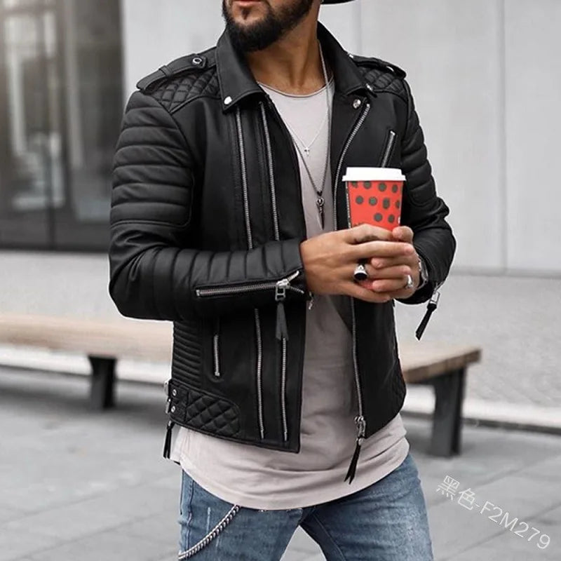 Nouvelles Vestes en cuir pour hommes Automne Hiver, Manteau en cuir matelassé de coton à fermeture éclair avec revers épaissi, Streetwear à la mode pour hommes