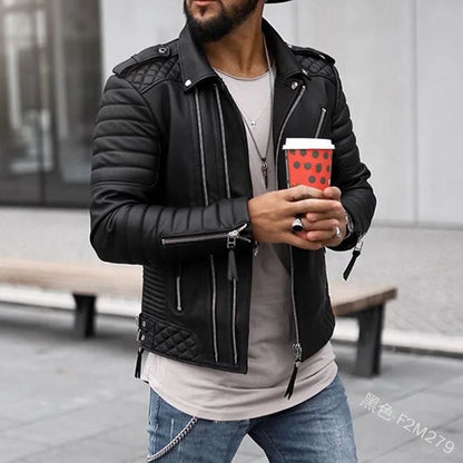 Nouvelles Vestes en cuir pour hommes Automne Hiver, Manteau en cuir matelassé de coton à fermeture éclair avec revers épaissi, Streetwear à la mode pour hommes