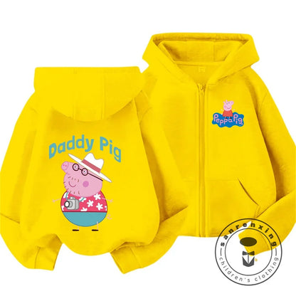 Sweat à capuche zippé Peppa Pig pour enfants, style dessin animé, pour garçons et filles de 3 à 14 ans