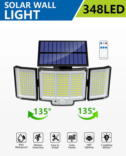 Lumières d'inondation solaires extérieures 106/318 LED lumières de mouvement solaires lumières de sécurité solaires à distance appliques murales étanche 3 Modes jardin