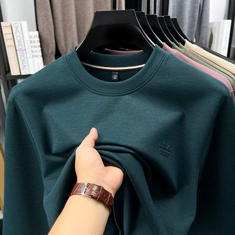 Sweat-shirt homme 2025 nouveau Style printemps et automne homme T-shirt à manches longues en pur coton col rond T-shirt basique à la mode