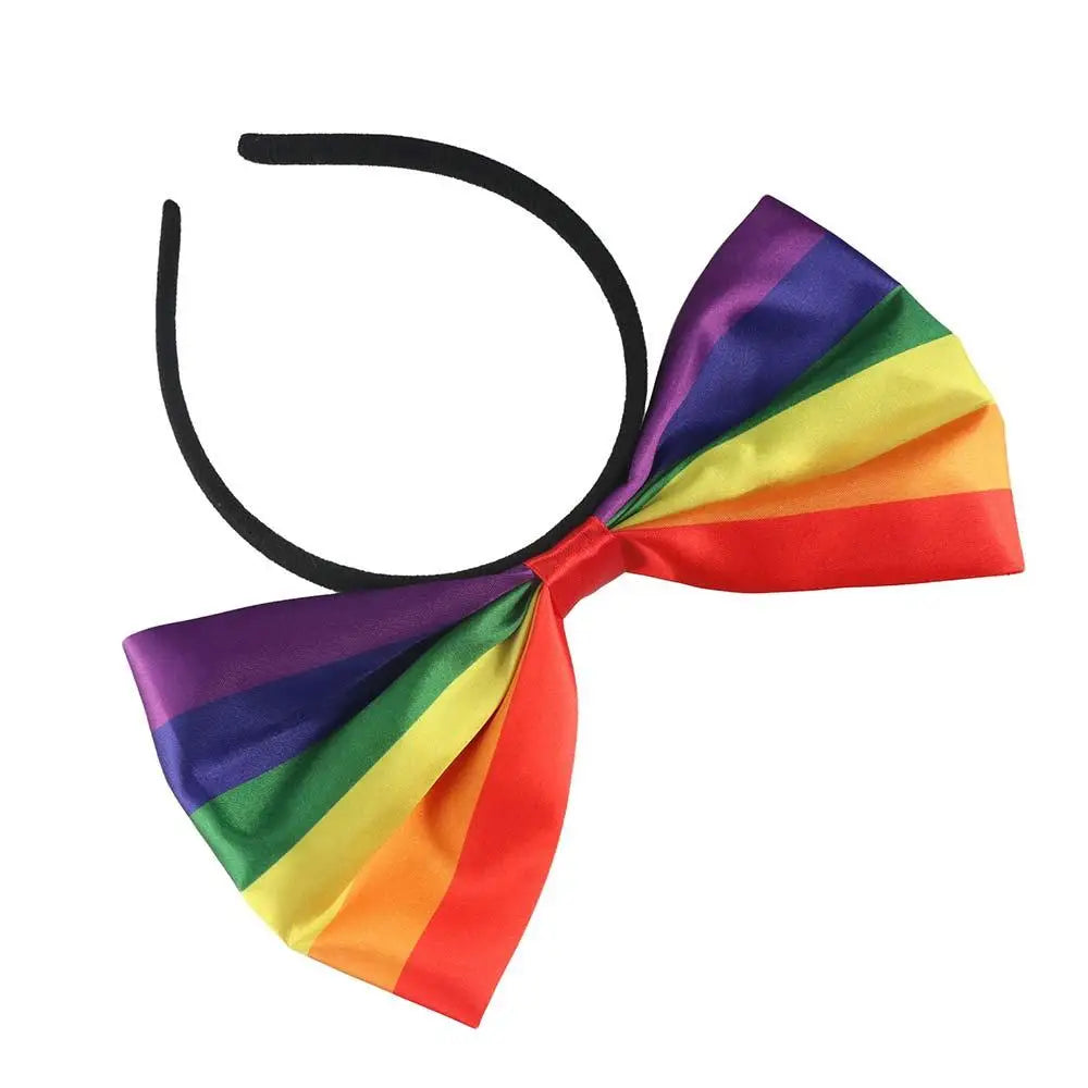 Colorful Rainbow Bowknot Hair Hoop Beautiful Fabric Art Rainbow Bow Headband Soft Durable Party Head Hoop Party Supplies
