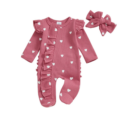 Tregren - Combinaison pour nouveau-né fille, pyjama à volants, fermeture éclair, avec bande de sauna