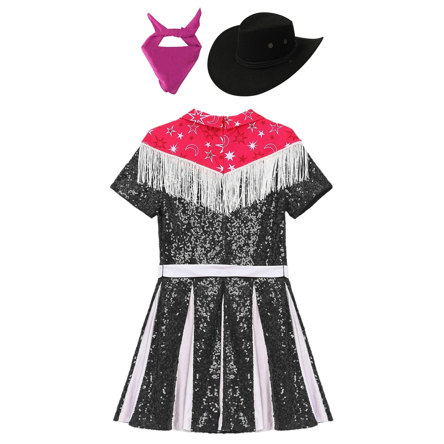 Déguisement de cow-girl pour enfants filles, robe à franges et paillettes avec chapeau de cowboy et bandana, tenue de fête de carnaval d'Halloween