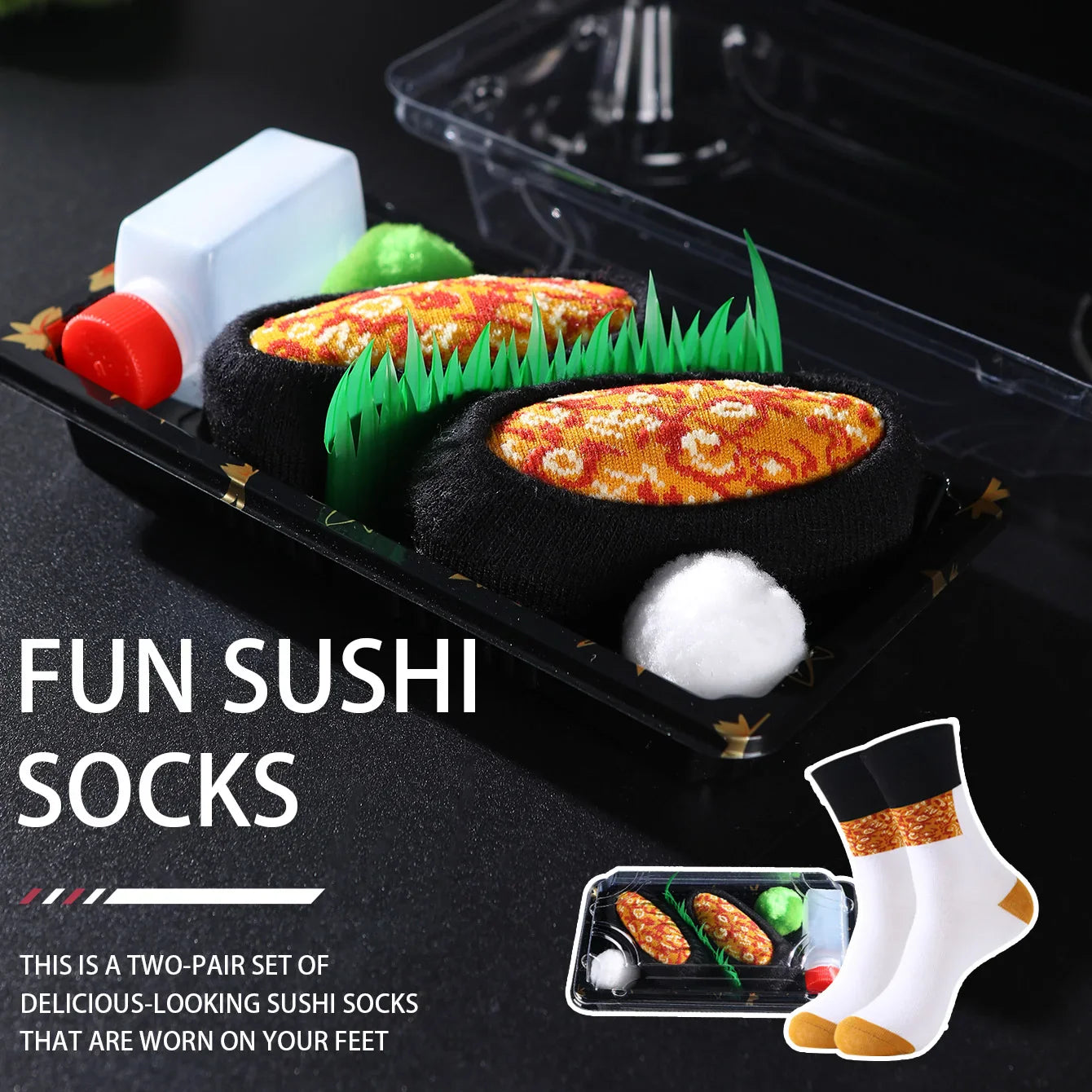1 paire de chaussettes mi-mollet pour hommes et femmes, nouveautés et amusantes, chaussettes mignonnes et amusantes pour sushi au saumon, style tendance de la mode européenne et américaine, confortables et respirantes, cad