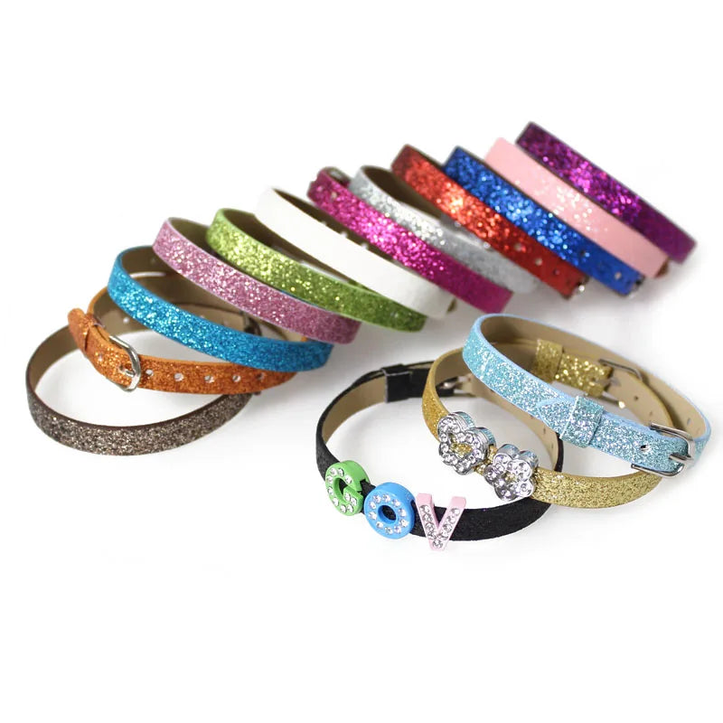 Bracelet à paillettes scintillantes, 8mm de largeur, 21cm de longueur, breloques coulissantes, lettres de l'alphabet, bijoux à bricoler soi-même, cadeau pour femmes et enfants
