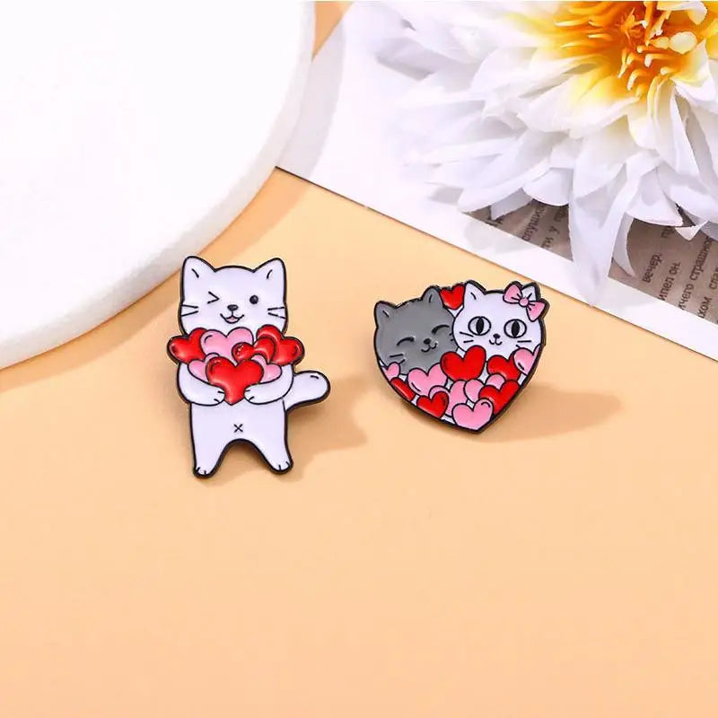 Broche en émail chat de dessin animé mignon, 4 pièces, Animal créatif, cadeau de saint-valentin, épingle à revers, Badge, sac à dos, vêtements, accessoires de chapeau