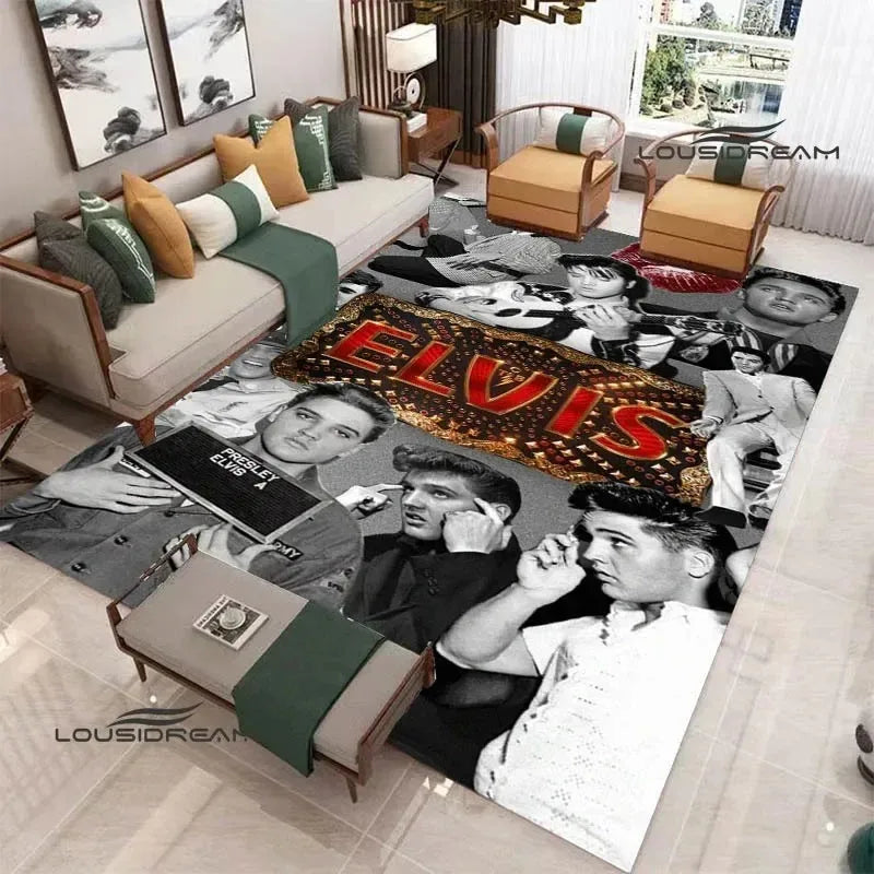 E-Elvis-Presleys Retro Printed Carpet Non-slip Carpet Outdoor Carpets Area Rug Home Bedroom Decor Rug for Bedroom Birthday Gift