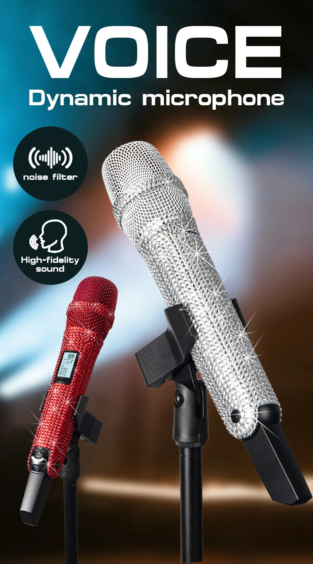 Microphone karaoké sans fil SKM9000, personnalisé incrusté de diamants, pour flux en direct, karaoké, scène brillante, essentiel