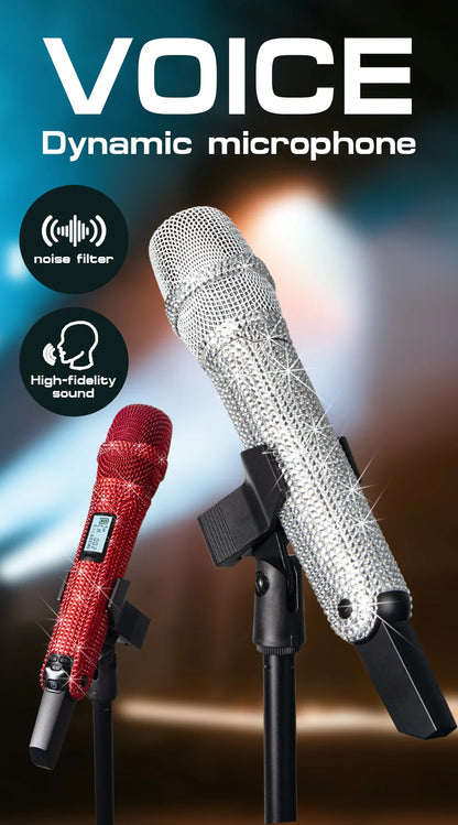 Microphone karaoké sans fil SKM9000, personnalisé incrusté de diamants, pour flux en direct, karaoké, scène brillante, essentiel