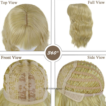 Synthetic Hair Blonde Short Curly Bob Wigs with Bangs Yellow Lolita Cosplay Wig for Women Daily Party Cosplay Heat Resistant