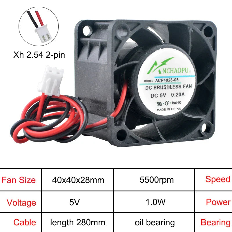 ACP4028 4cm 40mm fan 40x40x28mm DC5V/12V/24V 2pin Axial flow fan cooling fan for 1U 2U power server
