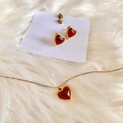 Boucles d'oreilles collier cornaline, collier en cristal coeur breloque en acier inoxydable cadeau de noël saint valentin pour sa femme petite amie