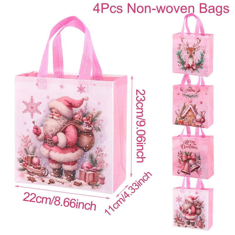4/8 pièces sac cadeau de noël Santa sac Non tissé décorations de noël pour la maison 2025 cadeaux de noël Navidad Noel sac d'emballage du nouvel an