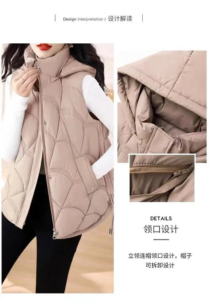 Doudoune Sans Manches en Coton Femme Automne Et Hiver 2025 Nouvelle Mode Vêtement d'Extérieur Doux Mince Gilet Manteau Femme Contraste de Couleurs