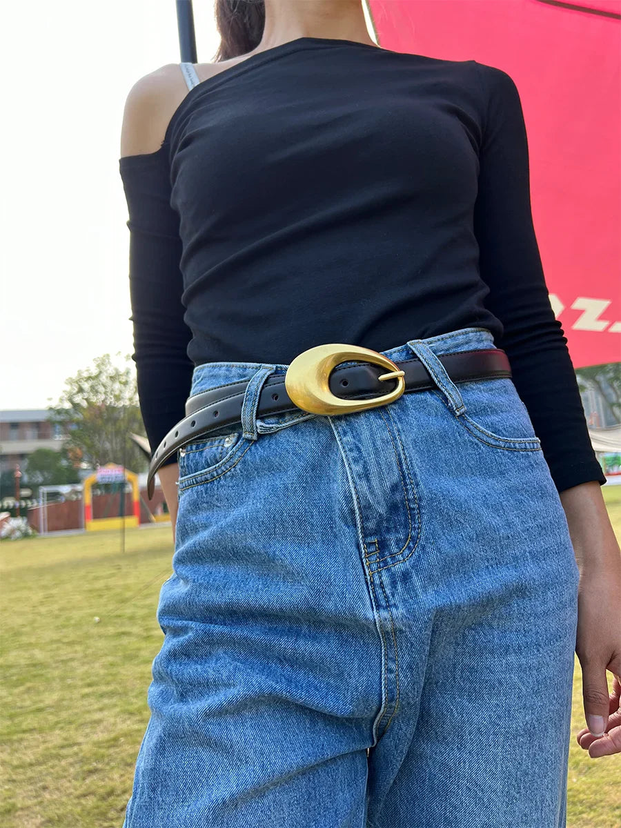 Ceinture en cuir véritable doré pour femme, ceinture de cow-girl occidentale, haute qualité, élégante, mode féminine, affaires, cerf, E27