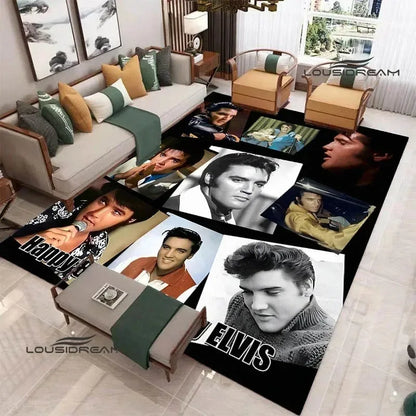 E-Elvis-Presleys Retro Printed Carpet Non-slip Carpet Outdoor Carpets Area Rug Home Bedroom Decor Rug for Bedroom Birthday Gift