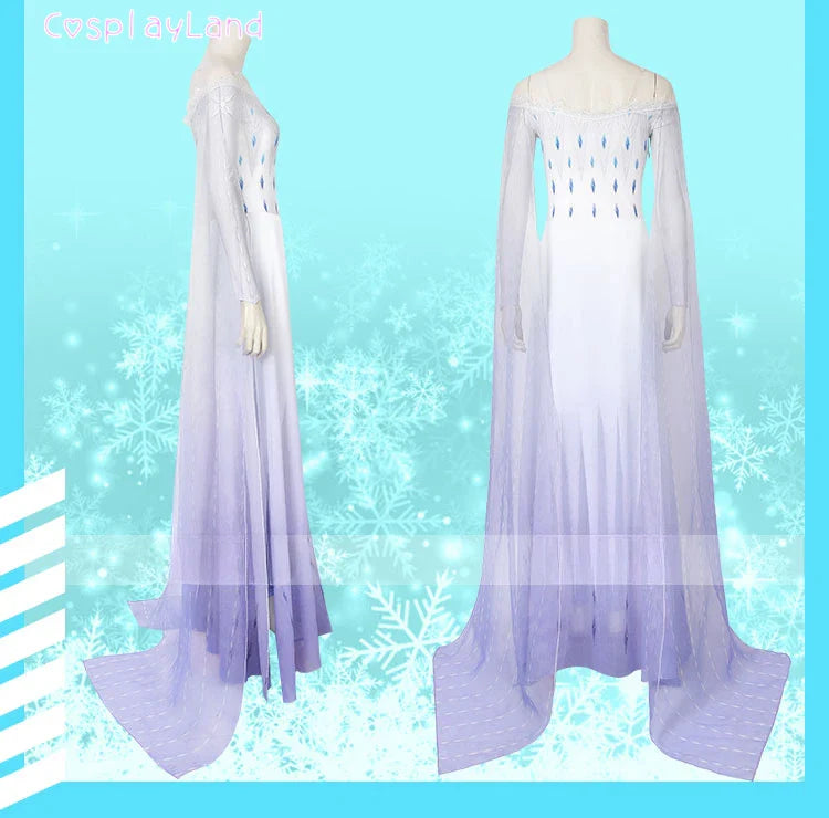 Costume de Cosplay Reine Elsa Robe Carnaval Fantaisie Halloween Femme Impression Princesse Robe Blanche Tenue Sur Mesure
