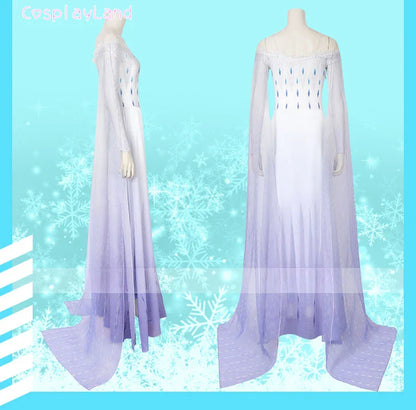 Costume de Cosplay Reine Elsa Robe Carnaval Fantaisie Halloween Femme Impression Princesse Robe Blanche Tenue Sur Mesure