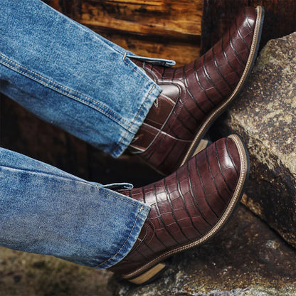 Bottes de cowboy pour hommes - Bottes western pour hommes avec broderie, bout carré, talon épais, chaussures rétro classiques durables et à la mode