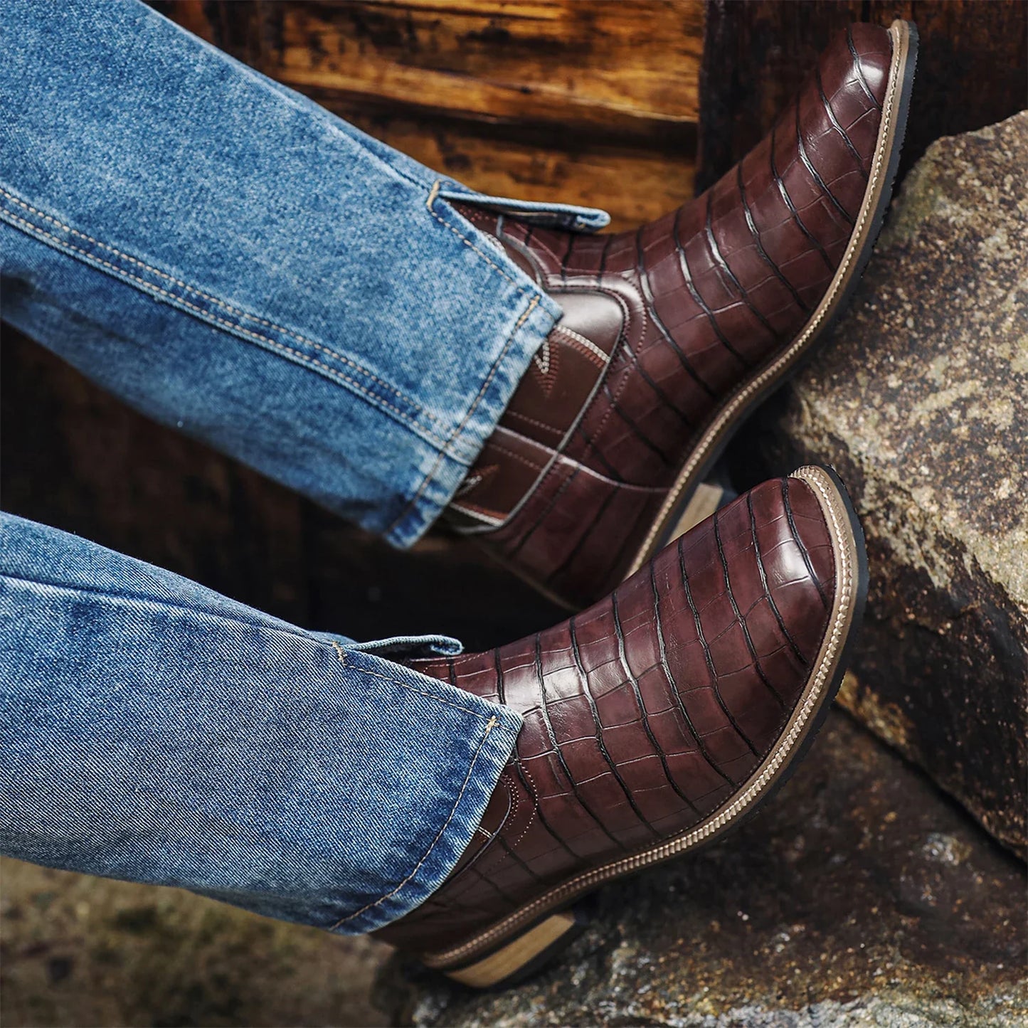 Cowboy Boots for Men - Men's Western Boots with Embroidery, Square Toe Chunky Heel, Durable and Fashionable Retro Classic Footwe