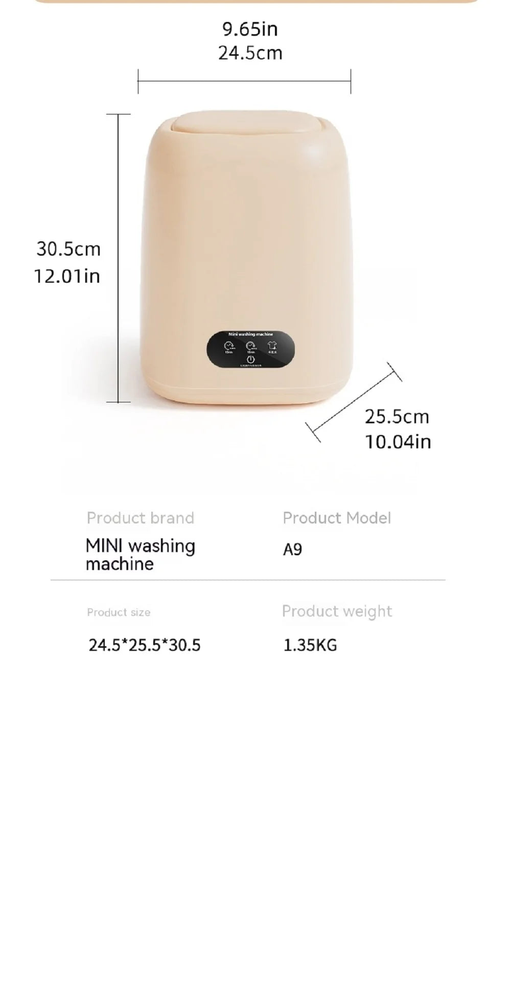 Mini Washing Machine,9L Capacity，Portable Home Dormitory Underwear Socks Elution Washer,3 Major Cleaning And Care Modes