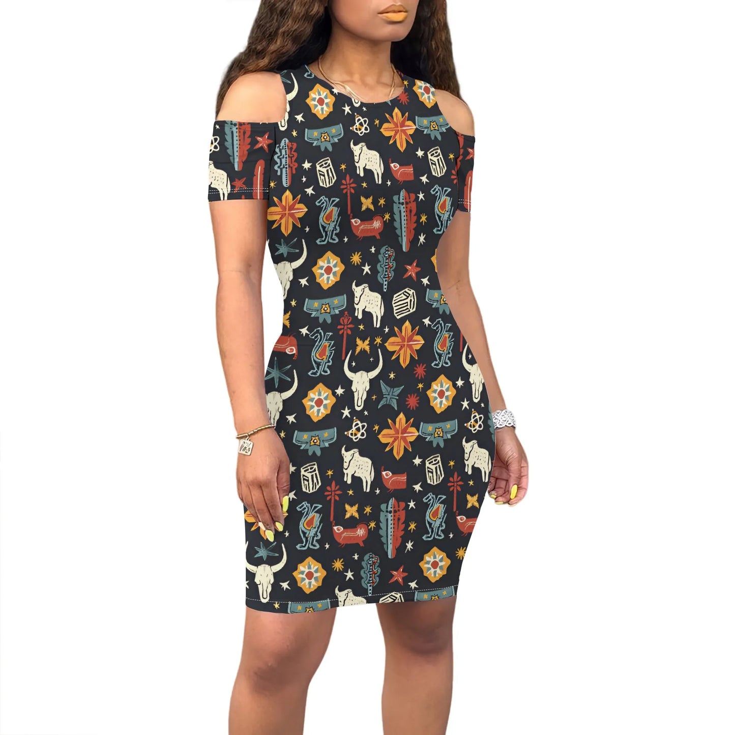Robe Cowgirl occidentale à épaules dénudées S-3XL Imprimé rodéo rétro pour festival country, fête du 4 juillet ou look thème sud-ouest