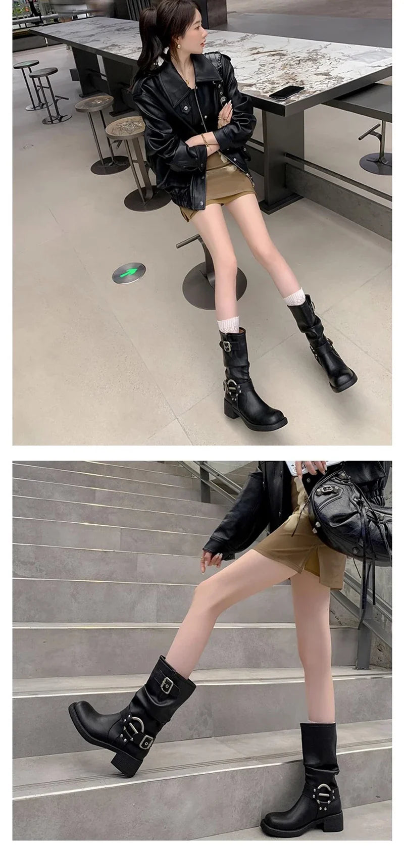 Bottes d'hiver de cowboy pour femmes, bottines décontractées à enfiler, fond épais, style moderne